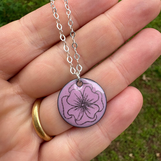 Small Orchid Pink Enamel Violet 'Doodle' Necklace