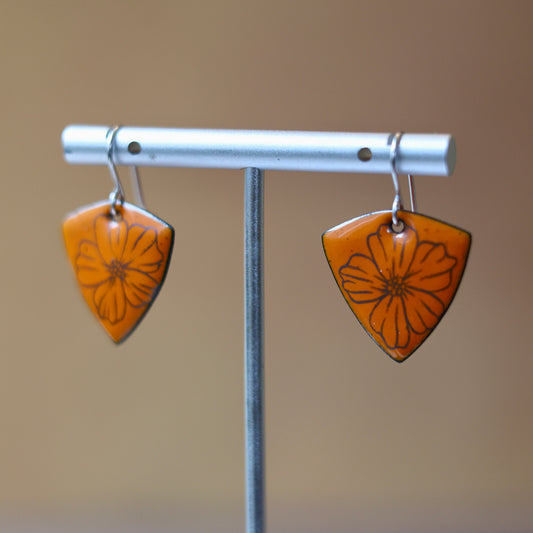 Orange Enamel Cosmos 'Doodle' Earrings