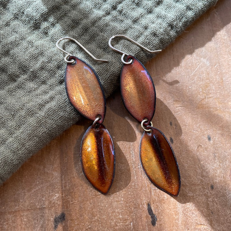 Double Peach & Brown Autumn Leaf Earrings