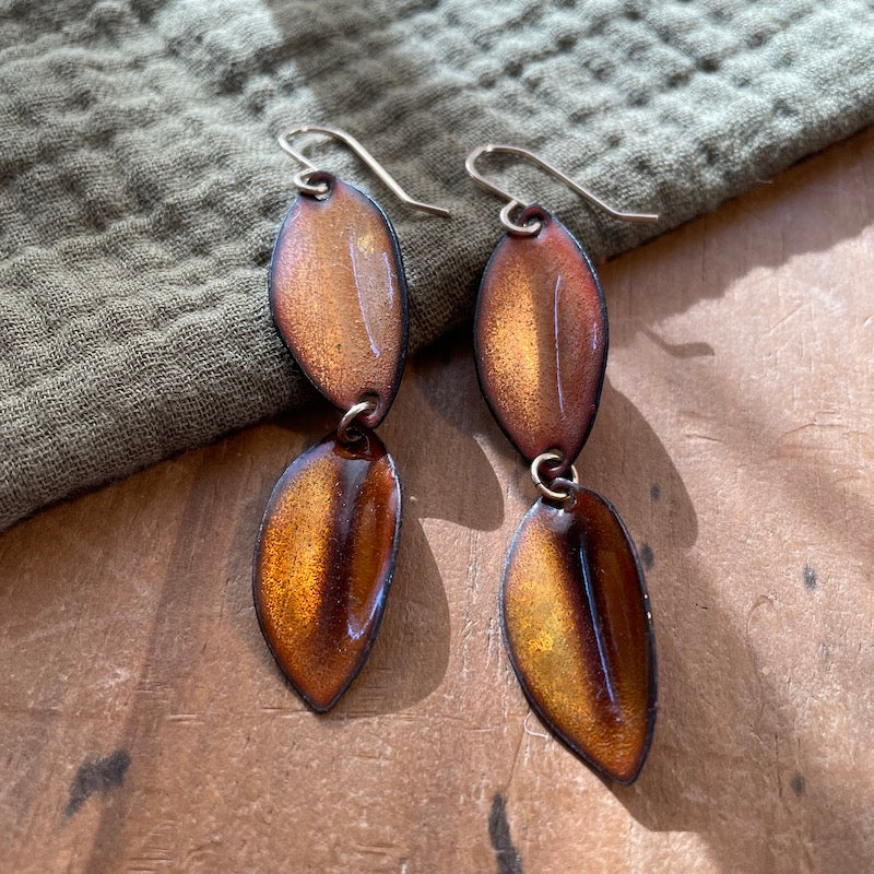Double Peach & Brown Autumn Leaf Earrings