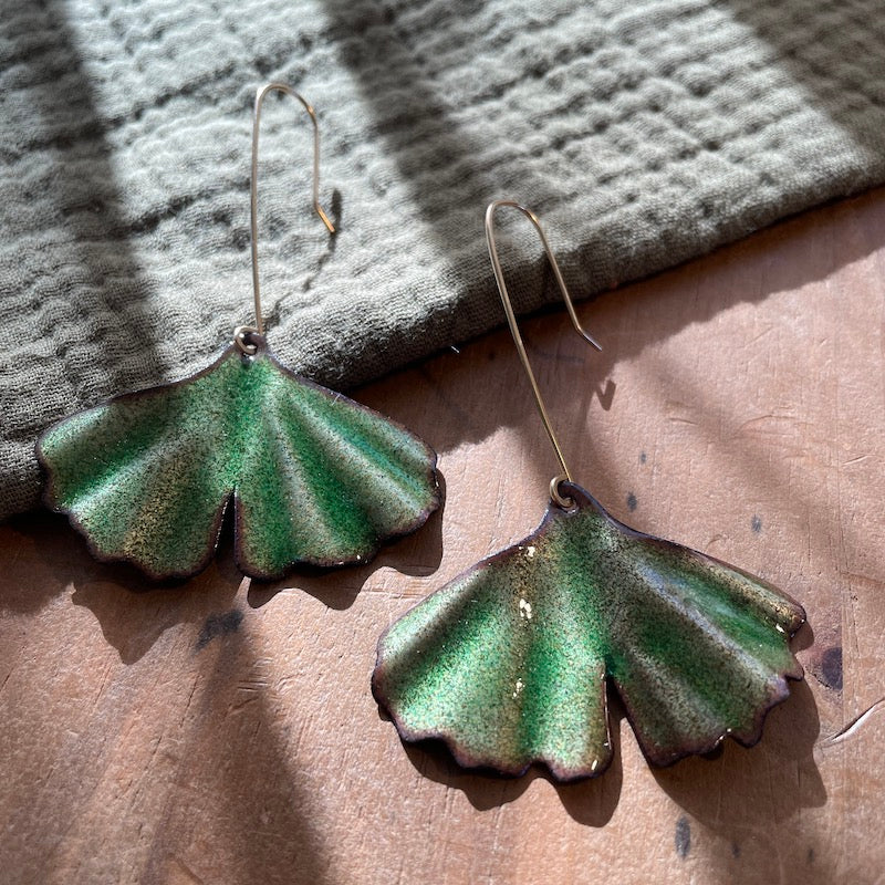 Green Ginkgo Leaf Earrings