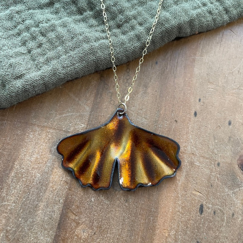 Golden Brown Ginkgo Leaf Necklace