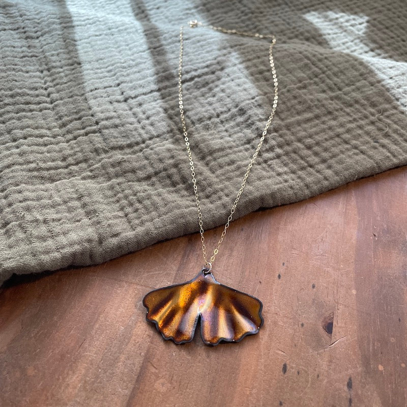 Golden Brown Ginkgo Leaf Necklace