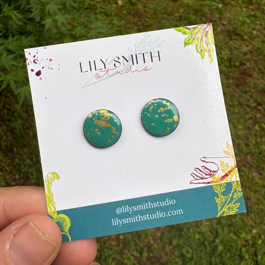Teal Enamel & Gold Splatter Dot Post Earrings