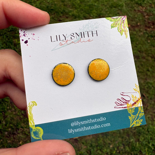 Yellow Enamel & Gold Splatter Dot Post Earrings