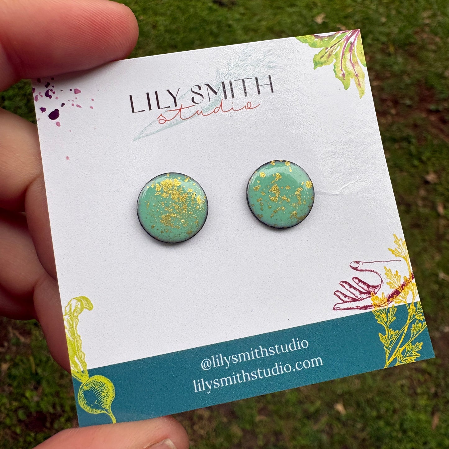 Marine Blue Enamel & Gold Splatter Dot Post Earrings