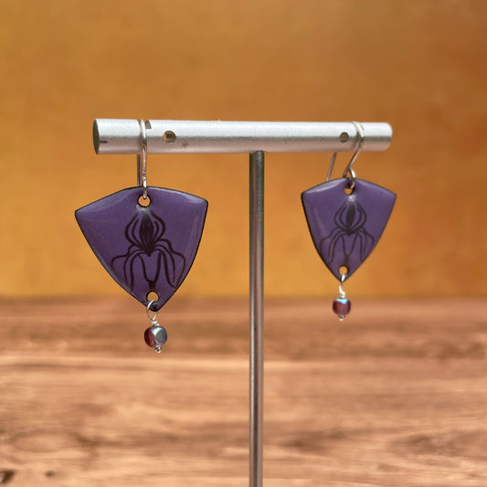 Purple Enamel Iris 'Doodle' Earrings