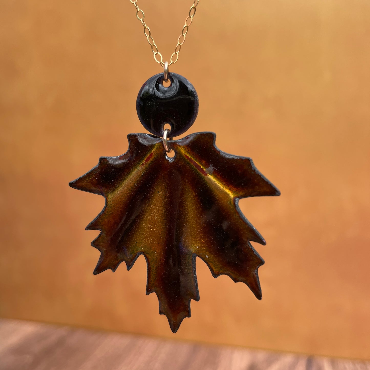 Golden Brown Maple Leaf Necklace