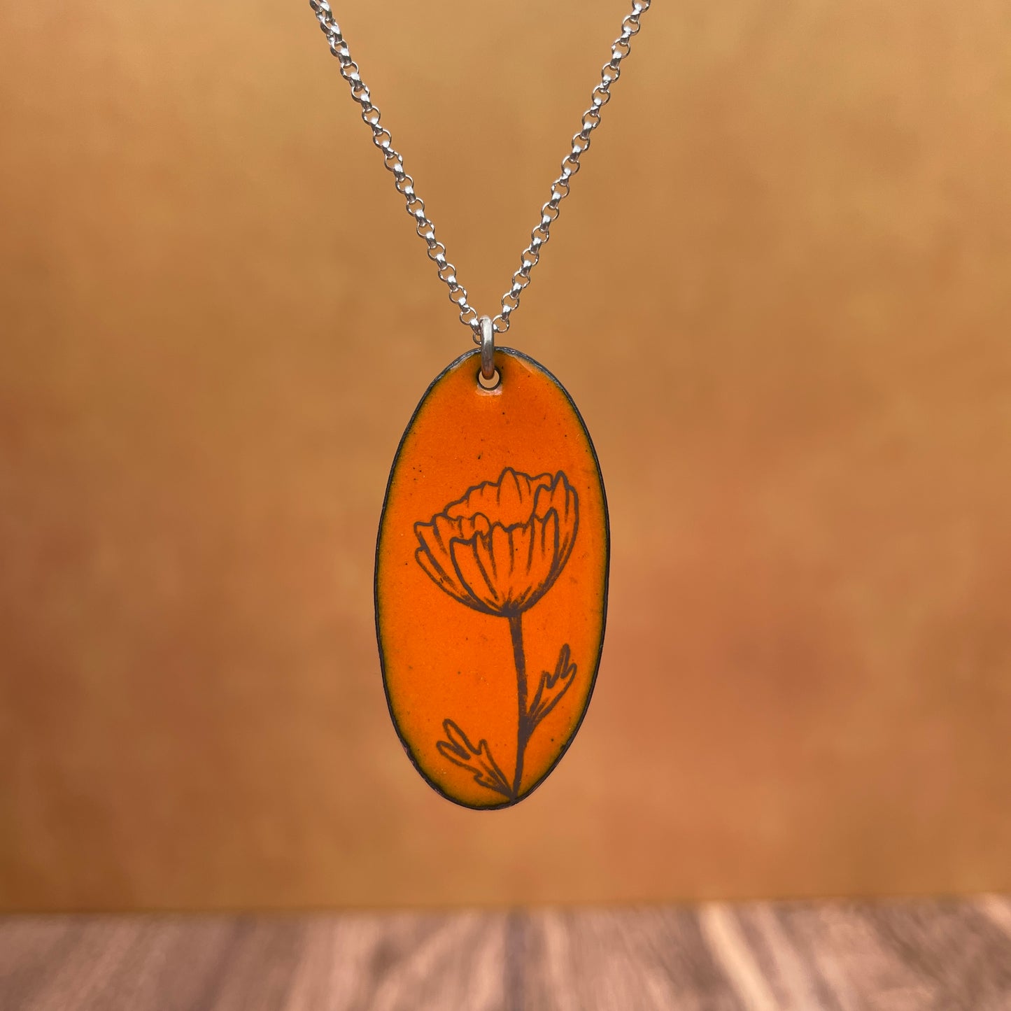 Orange Enamel Poppy 'Doodle' Necklace