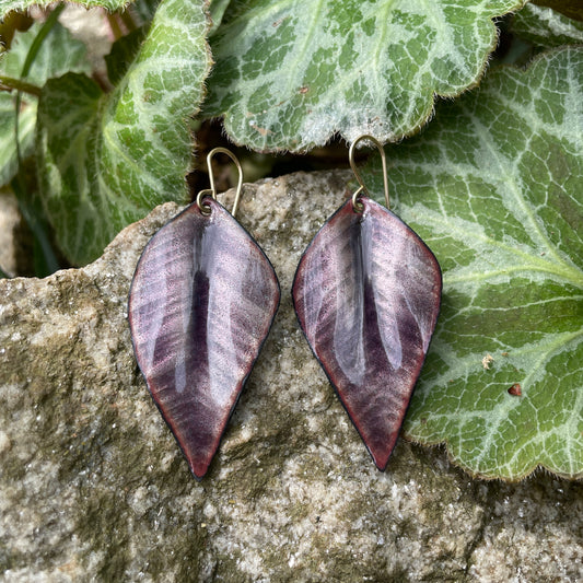 Purple Medium Leaf Earrings
