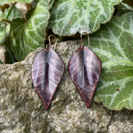 Purple Medium Leaf Earrings