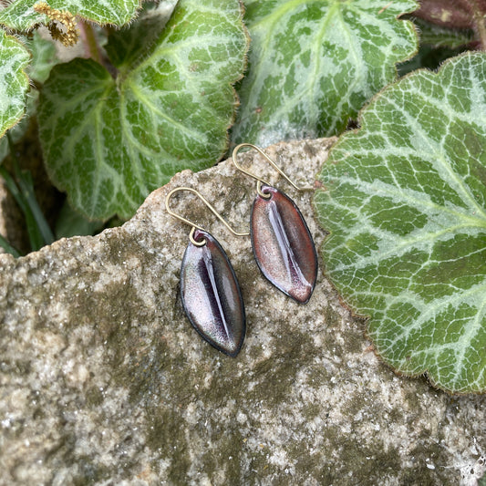 Purple Small Leaf Earrings