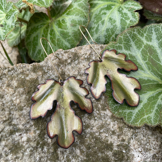 Olive Green Fig Leaf Earrings, Large