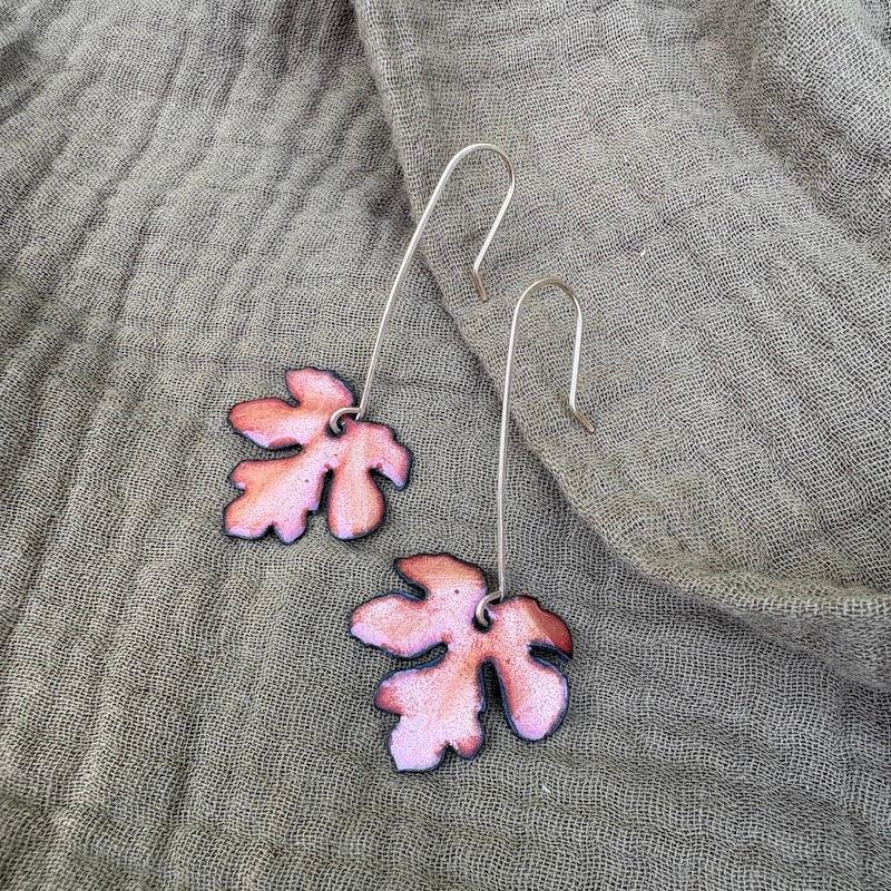 Peach Fig Leaf Earrings