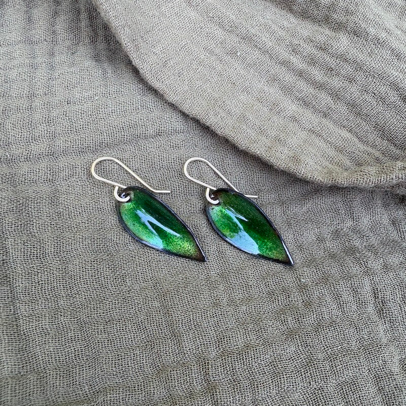 Green Small Leaf Earrings
