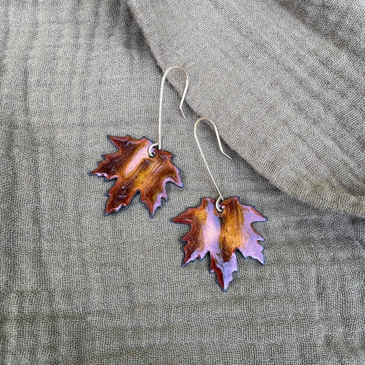Golden Brown Maple Leaf Earrings
