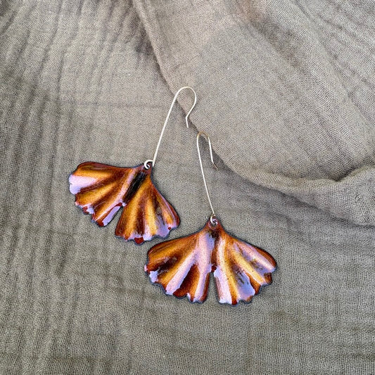 Golden Brown Ginkgo Leaf Earrings