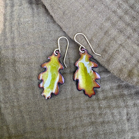 Small Olive Oak Leaf Earrings