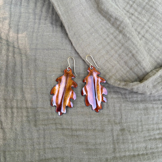 Golden Brown Oak Leaf Earrings