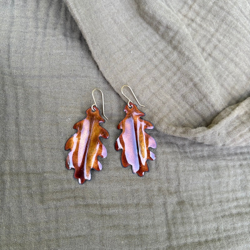 Golden Brown Oak Leaf Earrings