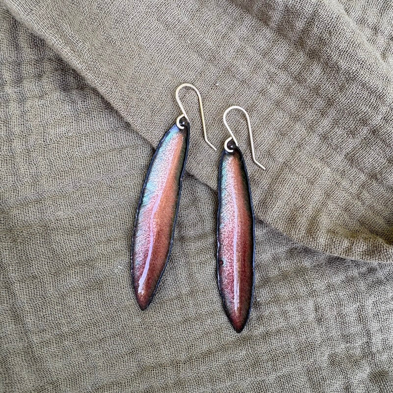 Peach & Mauve Willow Oak Leaf Earrings