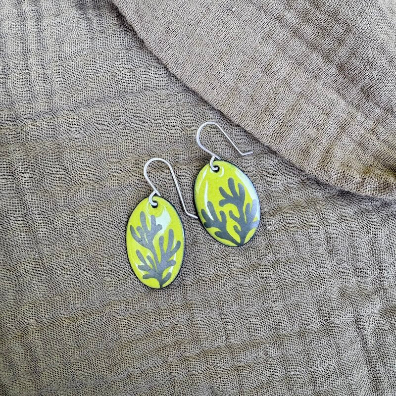 Chartreuse Enamel Coral 'Doodle' Earrings