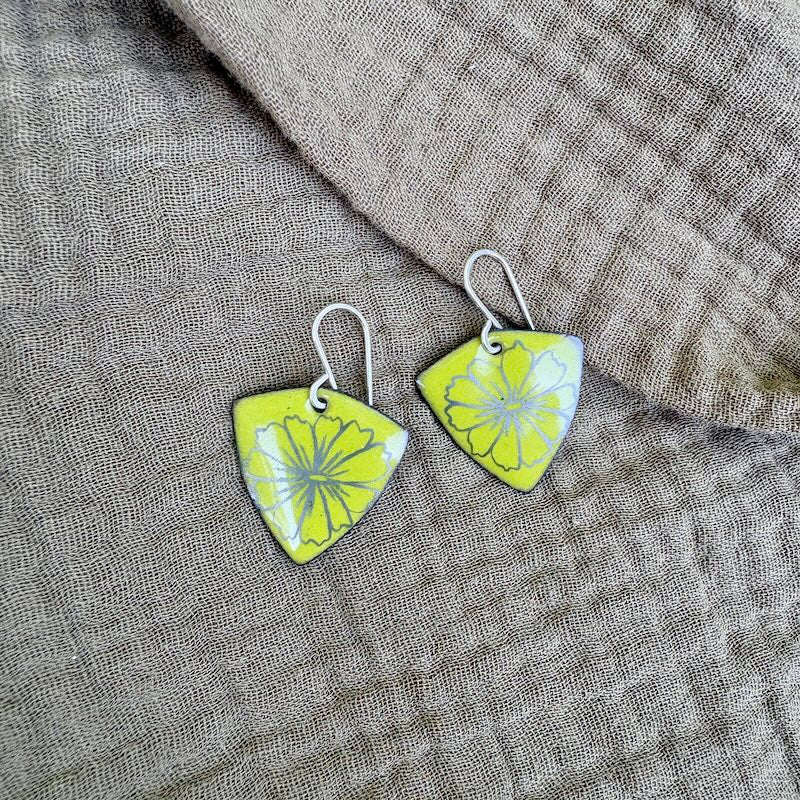 Chartreuse Enamel Cosmos 'Doodle' Earrings