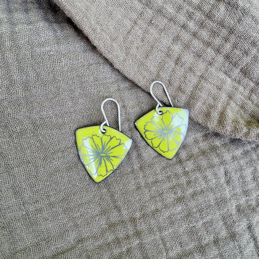 Chartreuse Enamel Cosmos 'Doodle' Earrings