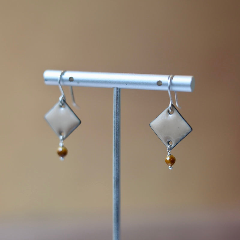 Nut Brown Enamel Diamond Crystal Dangle Earrings