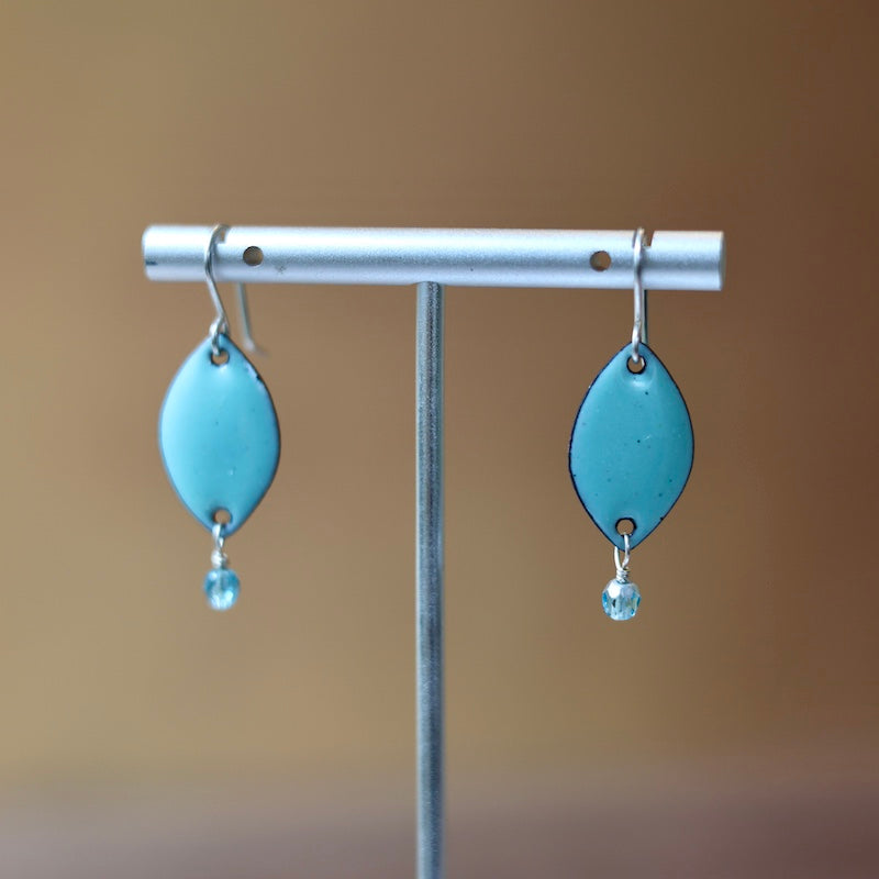 Blue Enamel Petal Crystal Dangle Earrings
