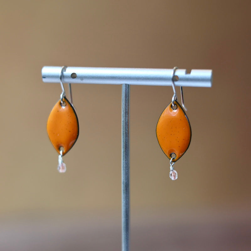 Orange Enamel Petal Crystal Dangle Earrings