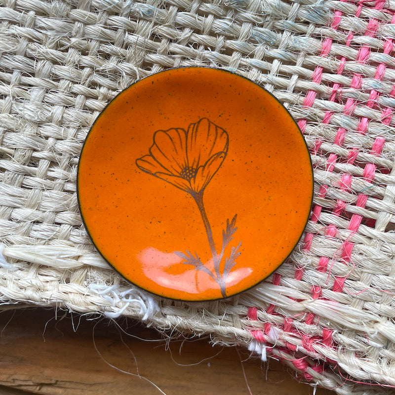 Mini Orange Enamel Poppy "Doodle" Trinket Dish