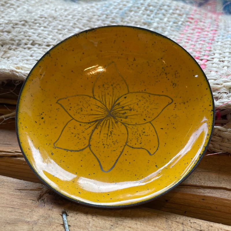 Yellow Enamel Tiger Lily "Doodle" Trinket Dish