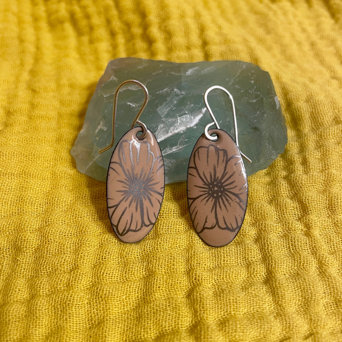 Nut Brown Enamel Poppy 'Doodle' Earrings