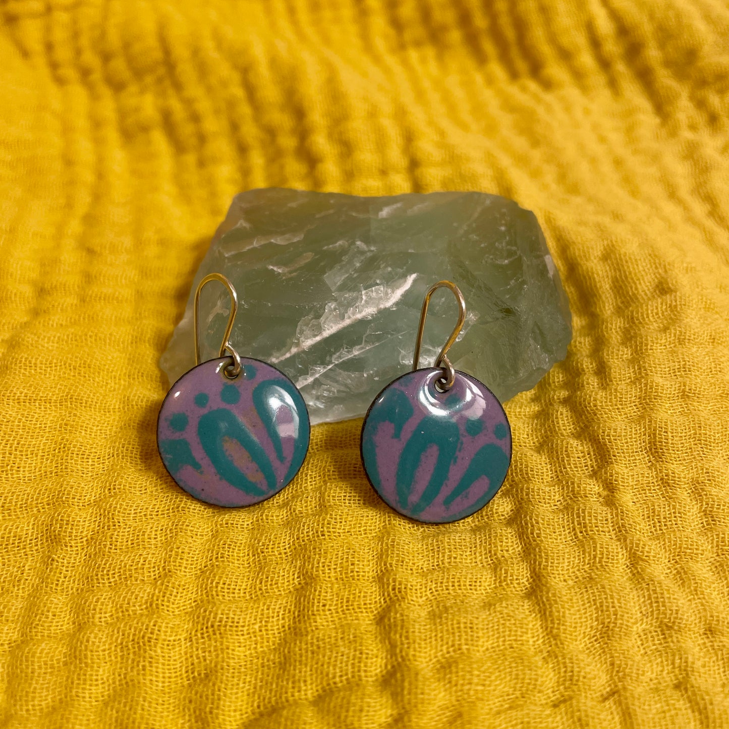 Purple & Teal Enamel Floral Earrings