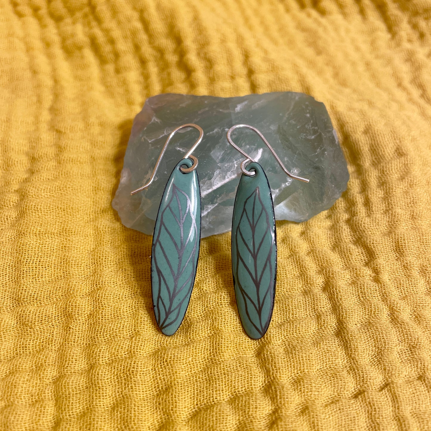 Green Enamel Leaf 'Doodle' Earrings