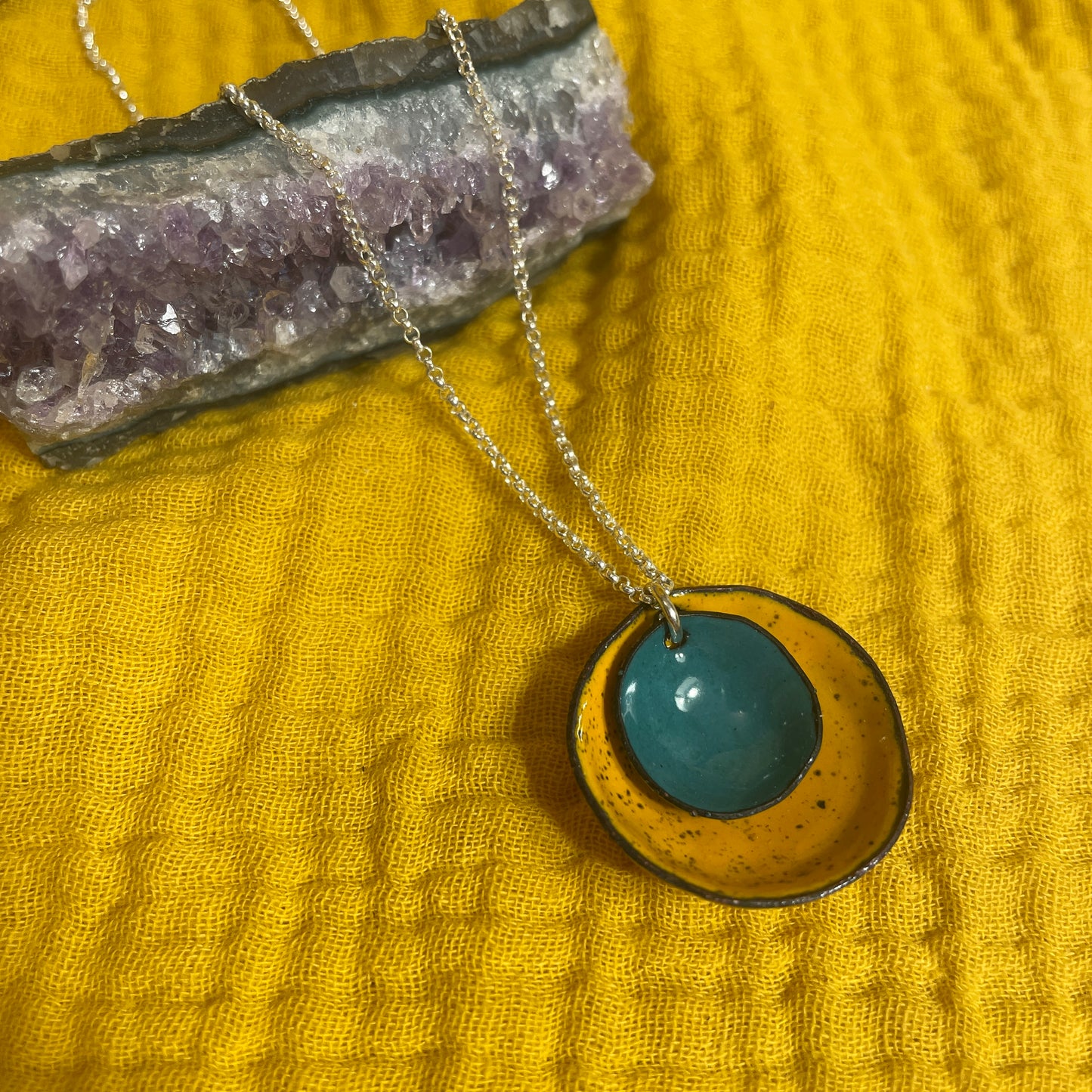 Teal & Yellow Flower Cup Necklace
