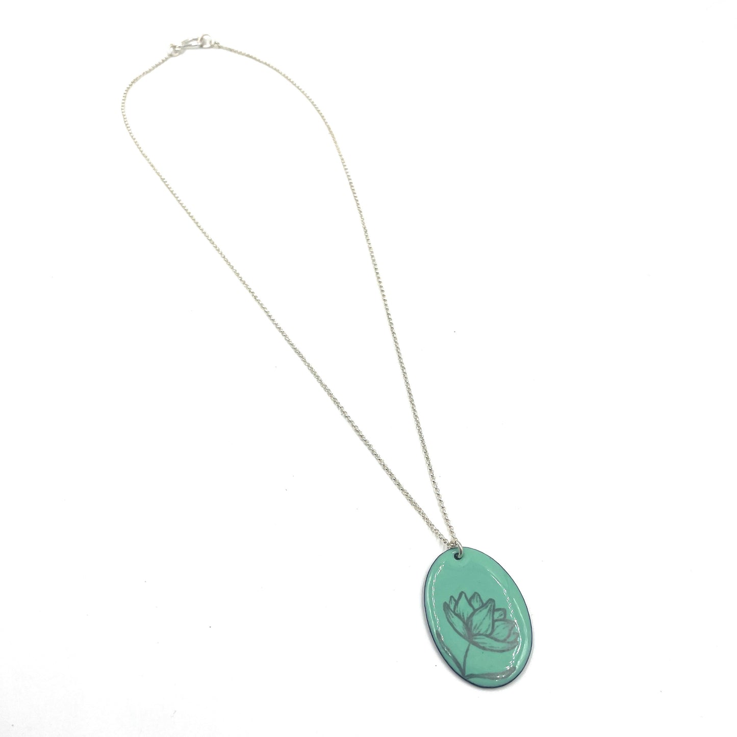 Sea Foam Green Enamel Lotus 'Doodle' Necklace