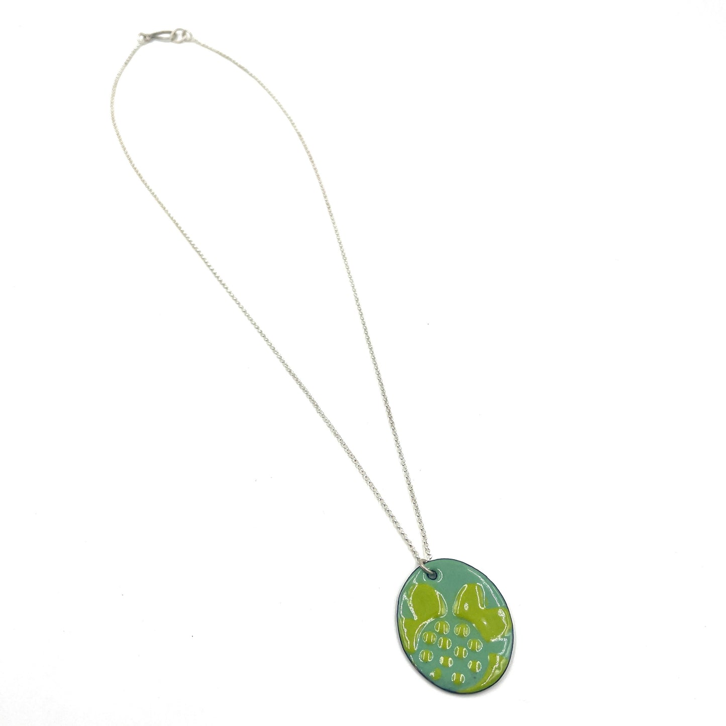 Sea Glass Green & Chartreuse Enamel Floral Necklace