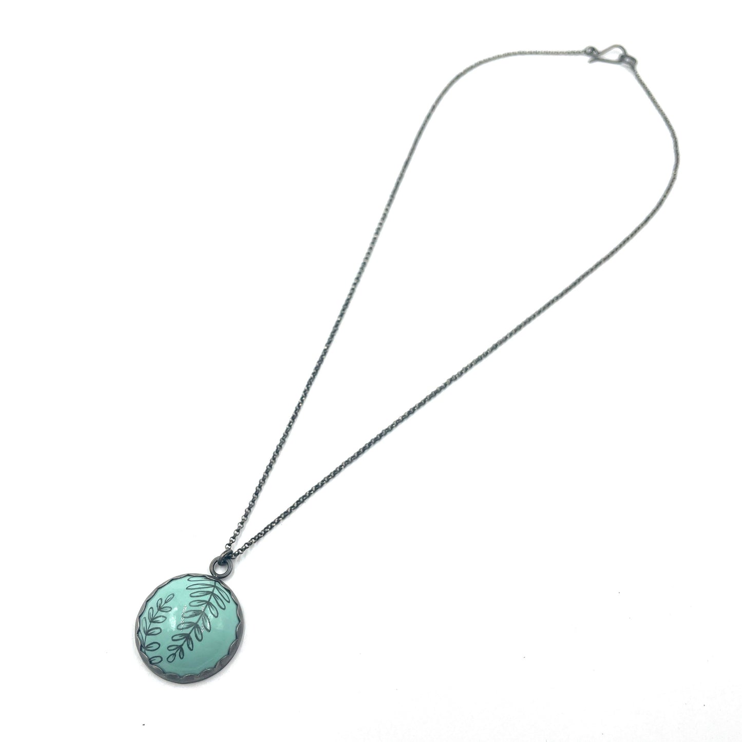 Blue Enamel Leaf 'Doodle' Cabochon Necklace