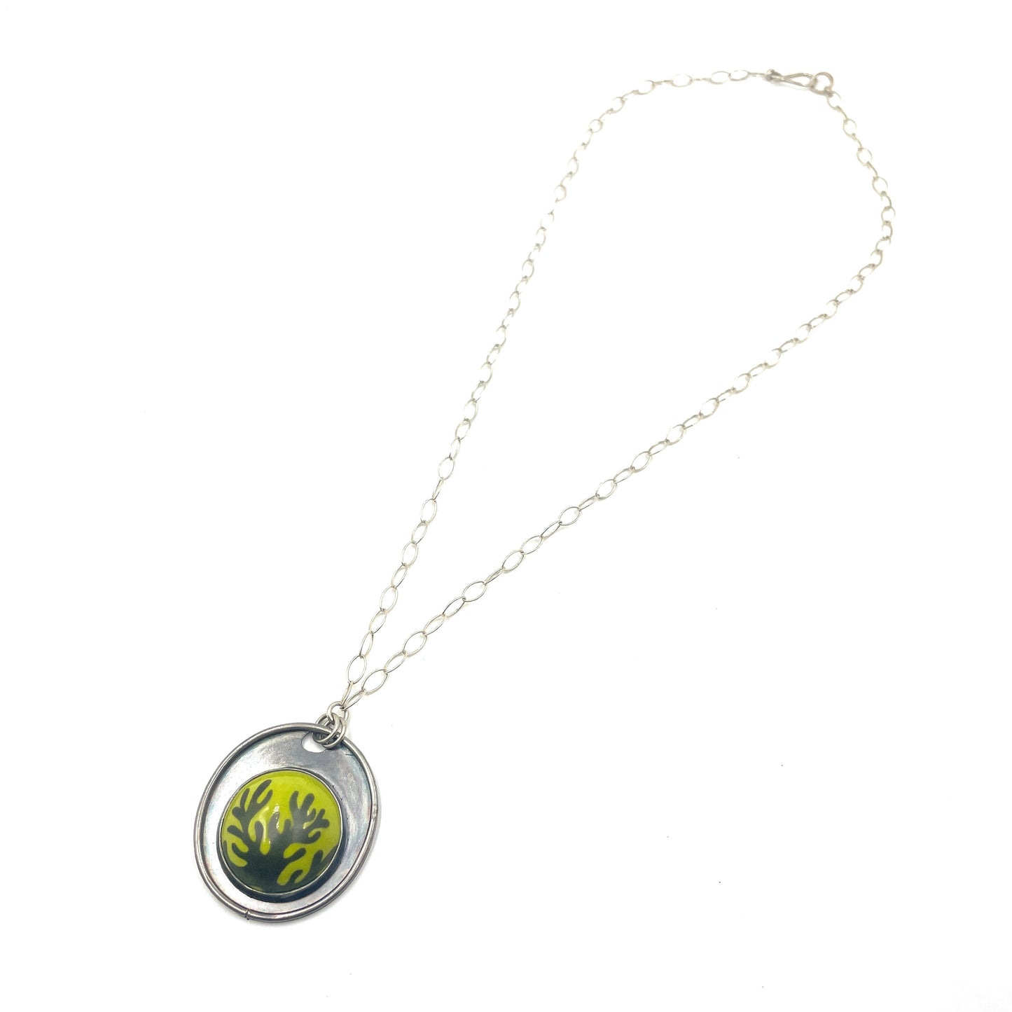 Chartreuse Enamel Coral Reef 'Doodle' Cabochon Necklace