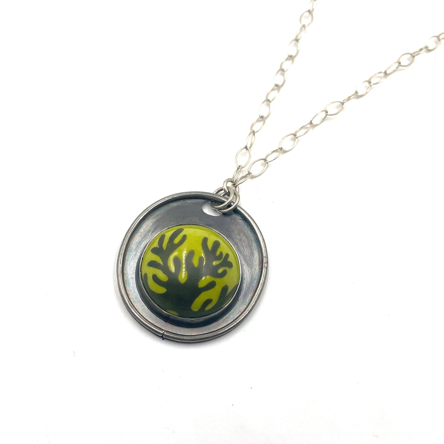 Chartreuse Enamel Coral Reef 'Doodle' Cabochon Necklace
