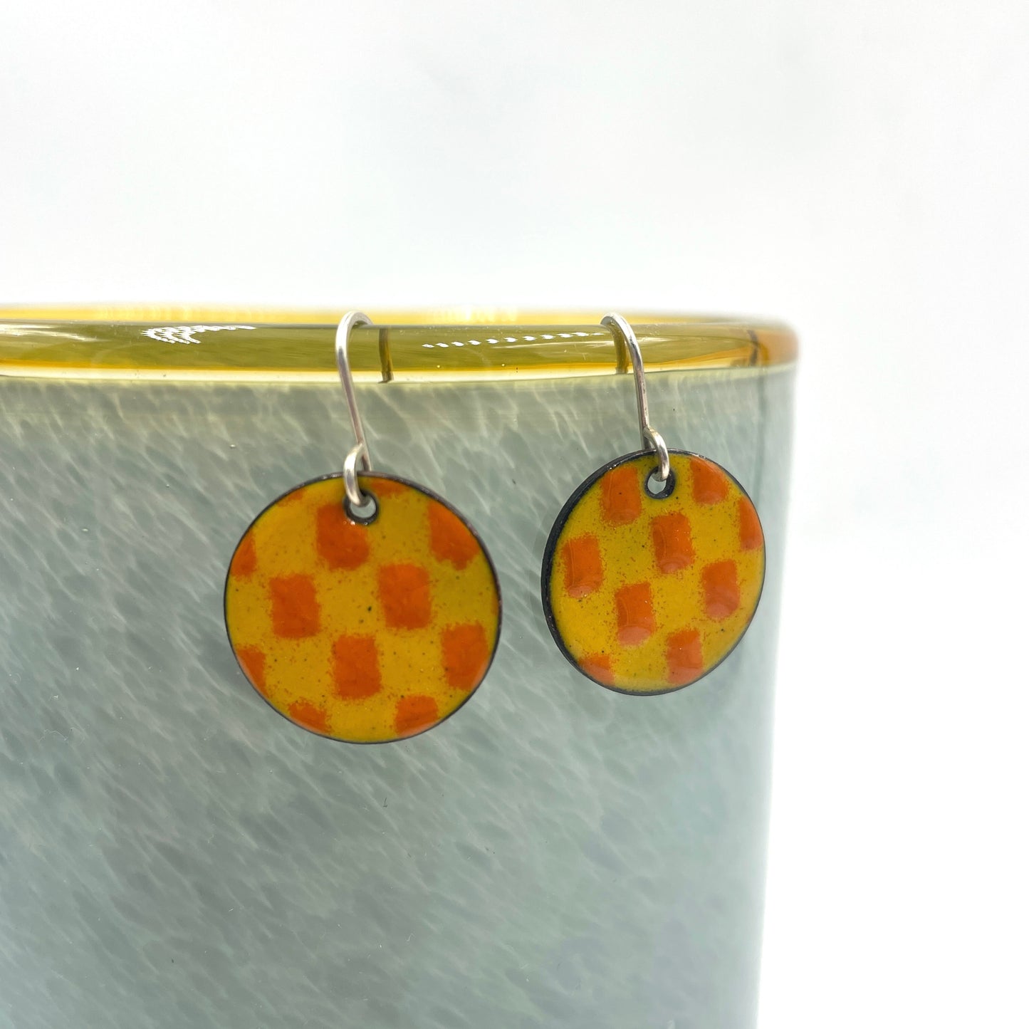 Yellow & Orange Enamel Checkered Earrings