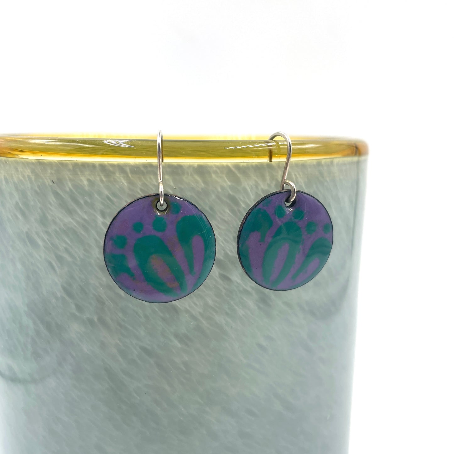 Purple & Teal Enamel Floral Earrings