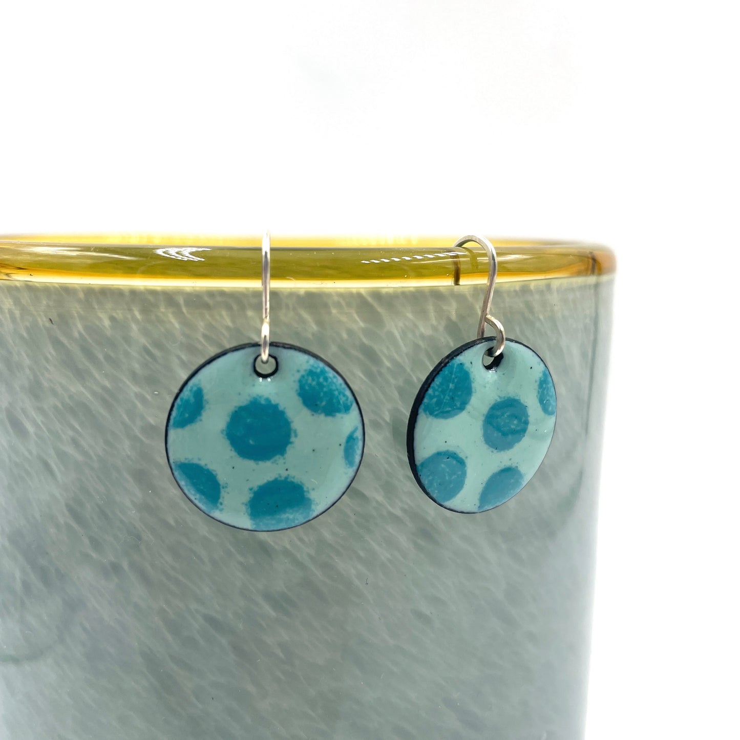 Turquoise & Robin's Egg Blue Enamel Polka Dot Earrings