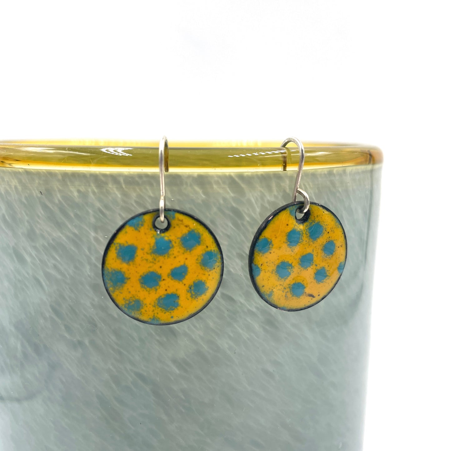 Turquoise & Yellow Enamel Polka Dot Earrings