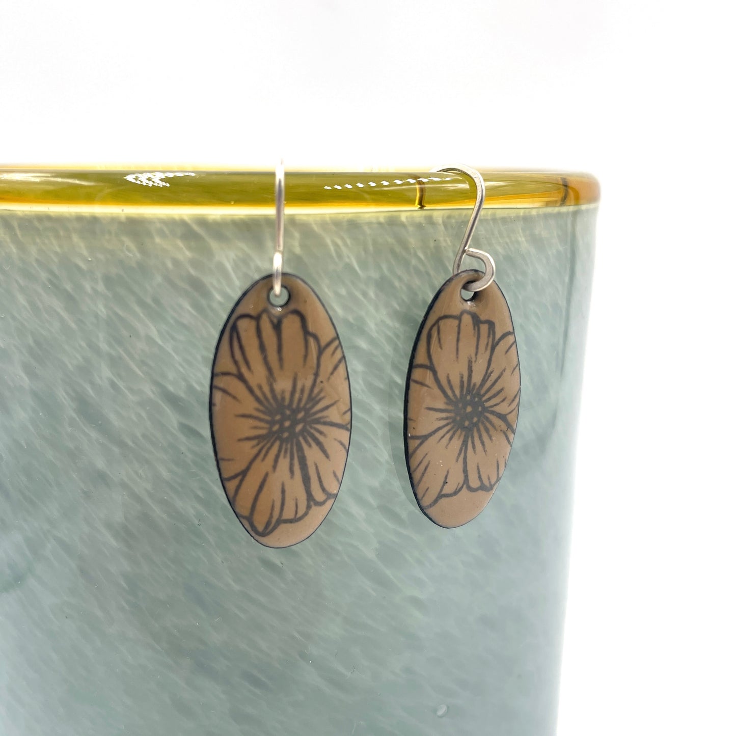 Nut Brown Enamel Poppy 'Doodle' Earrings