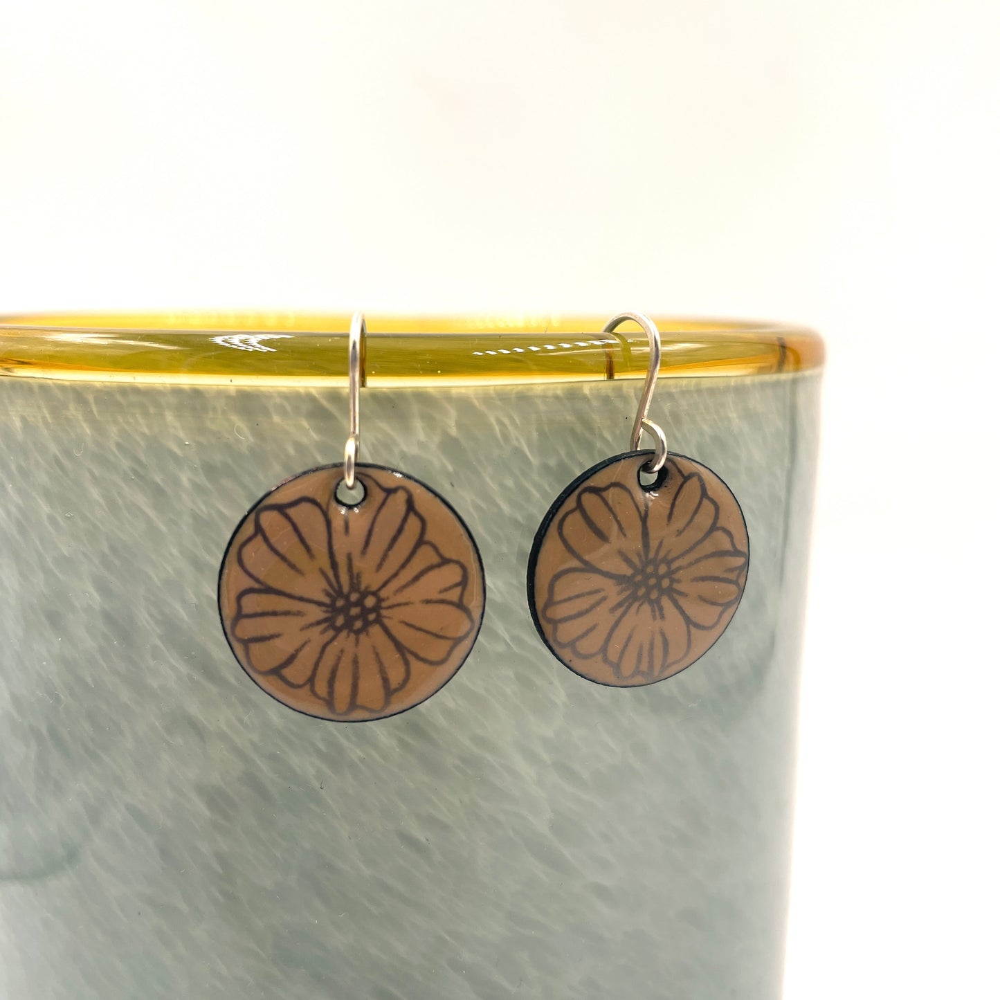 Nut Brown Enamel Poppy 'Doodle' Earrings