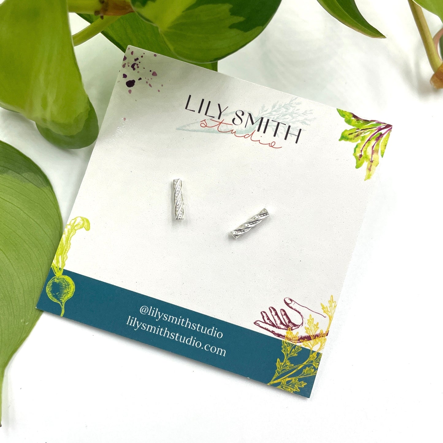 Twisted Silver Bar Post Earrings