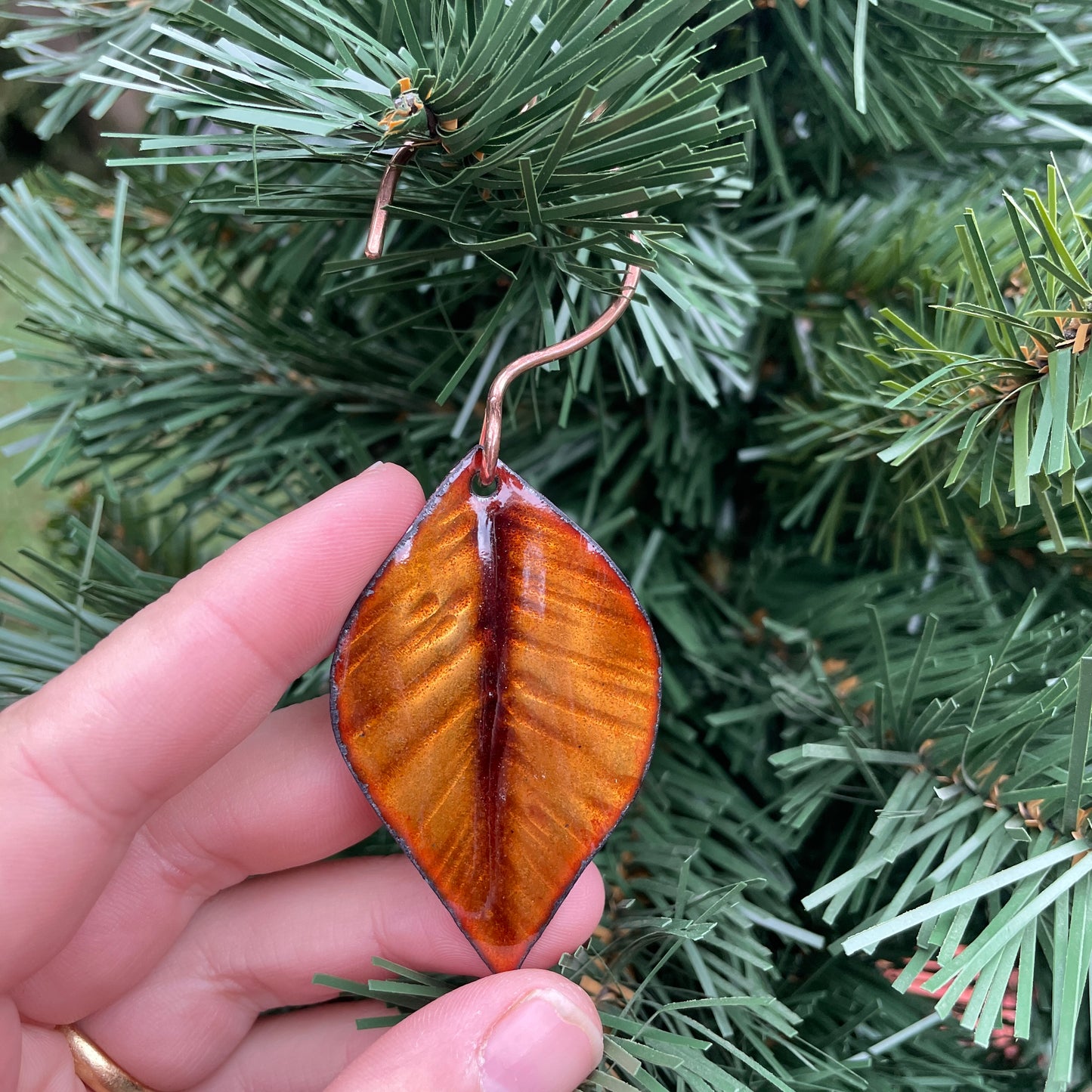 Golden Brown Leaf Ornament 2
